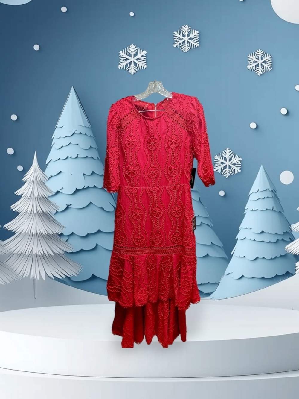 Lulu's Red Crochet High-Low Midi Dress sz-M